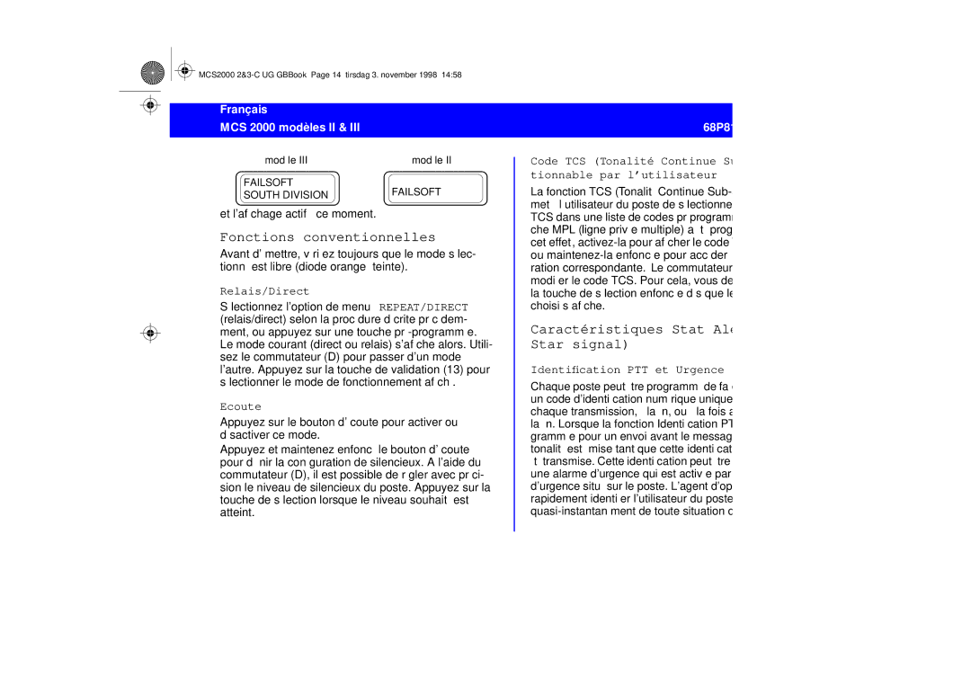 Motorola 68P81083C10-C manual Fonctions conventionnelles, Caractéristiques Stat Alert MDC-1200/ Star signal, Relais/Direct 