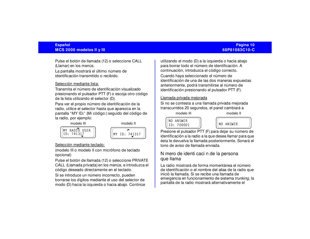 Motorola 68P81083C10-C manual Número de identiﬁcación de la persona que llama 