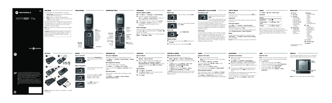 Motorola 68XXXXXXXX-A manual Send an SMS or MMS, Make calls, Answer calls, Emergency calls, Ring style, Voicemail, Reset 