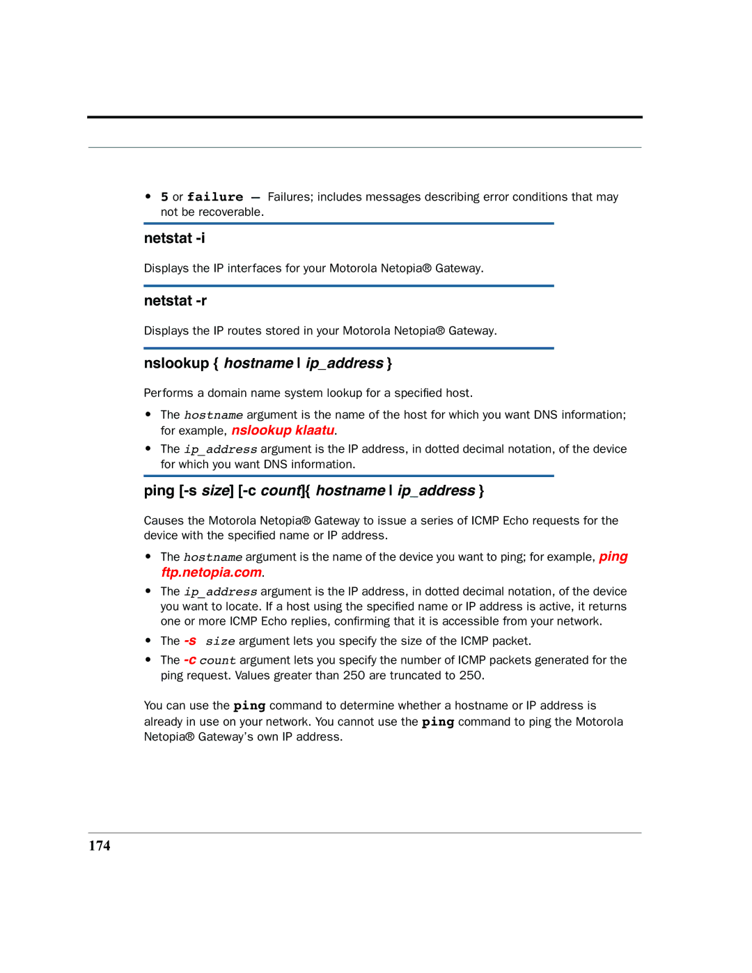 Motorola 7.7.4 manual Netstat -r, 174 