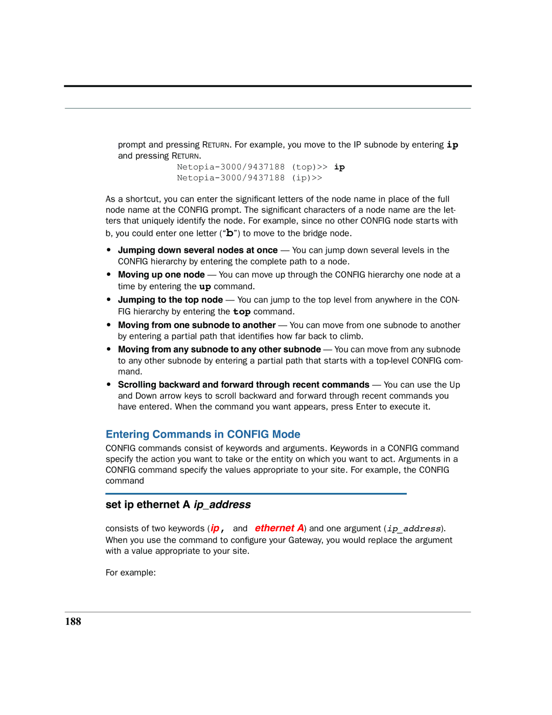 Motorola 7.7.4 manual Entering Commands in Config Mode, Set ip ethernet a ipaddress, 188 