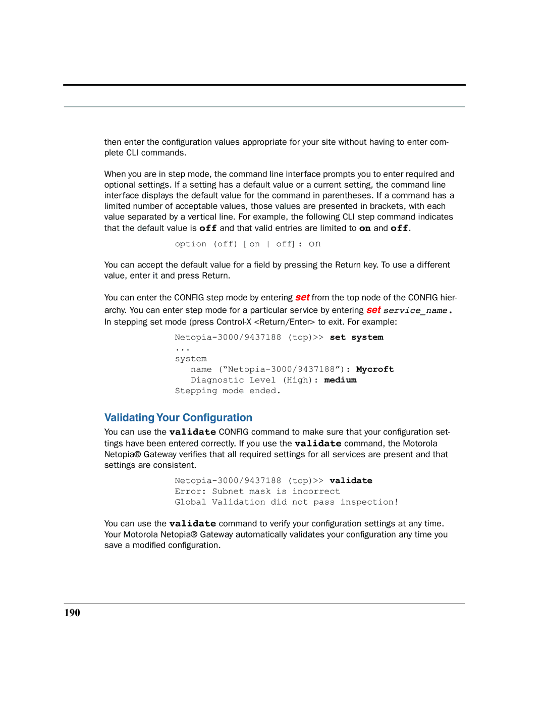 Motorola 7.7.4 manual Validating Your Conﬁguration, 190 