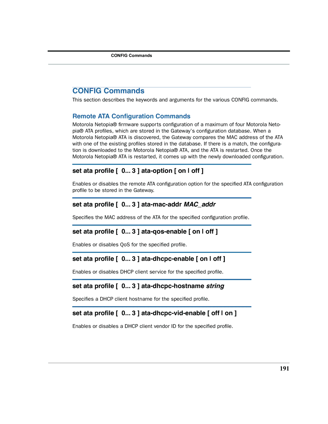 Motorola 7.7.4 manual Remote ATA Conﬁguration Commands 