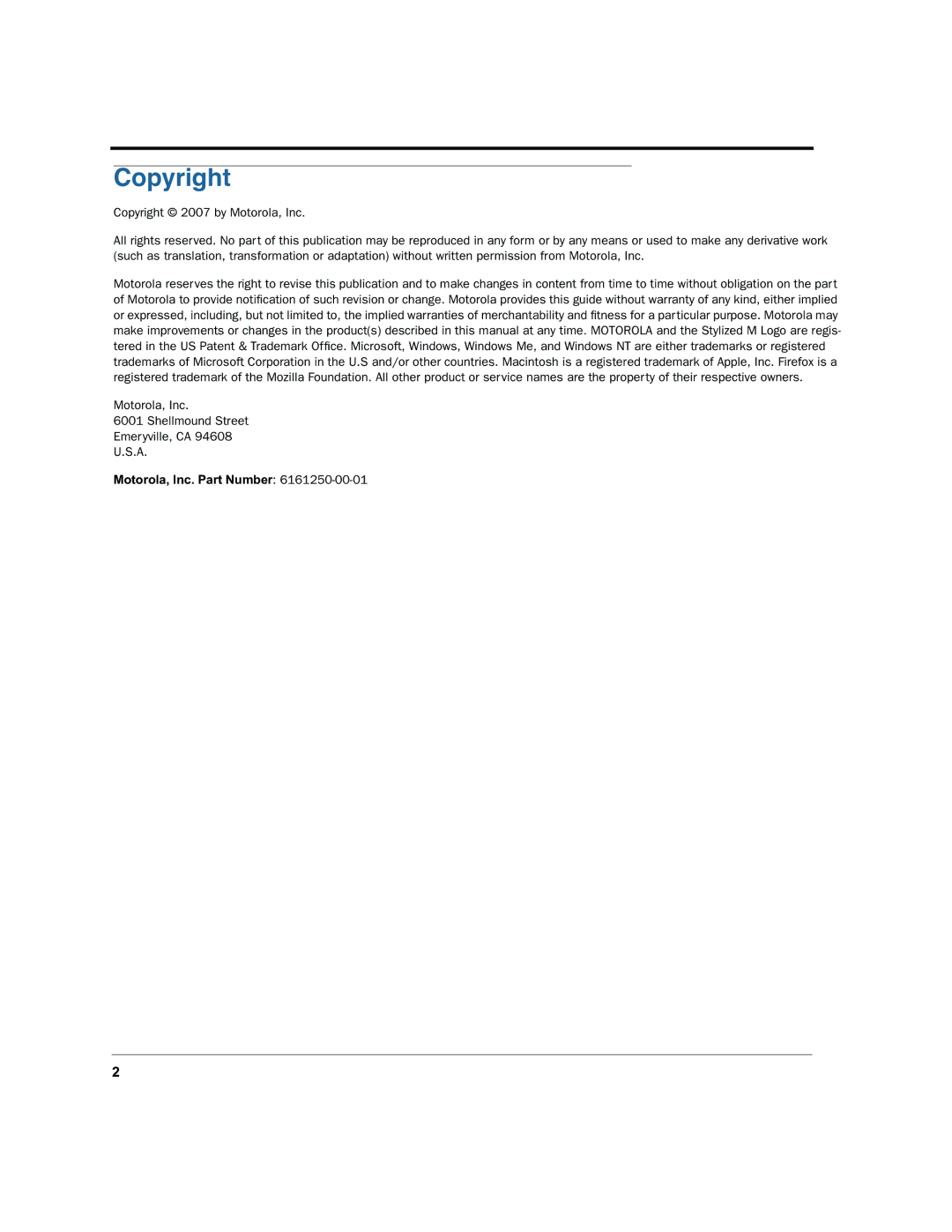 Motorola 7.7.4 manual Copyright 