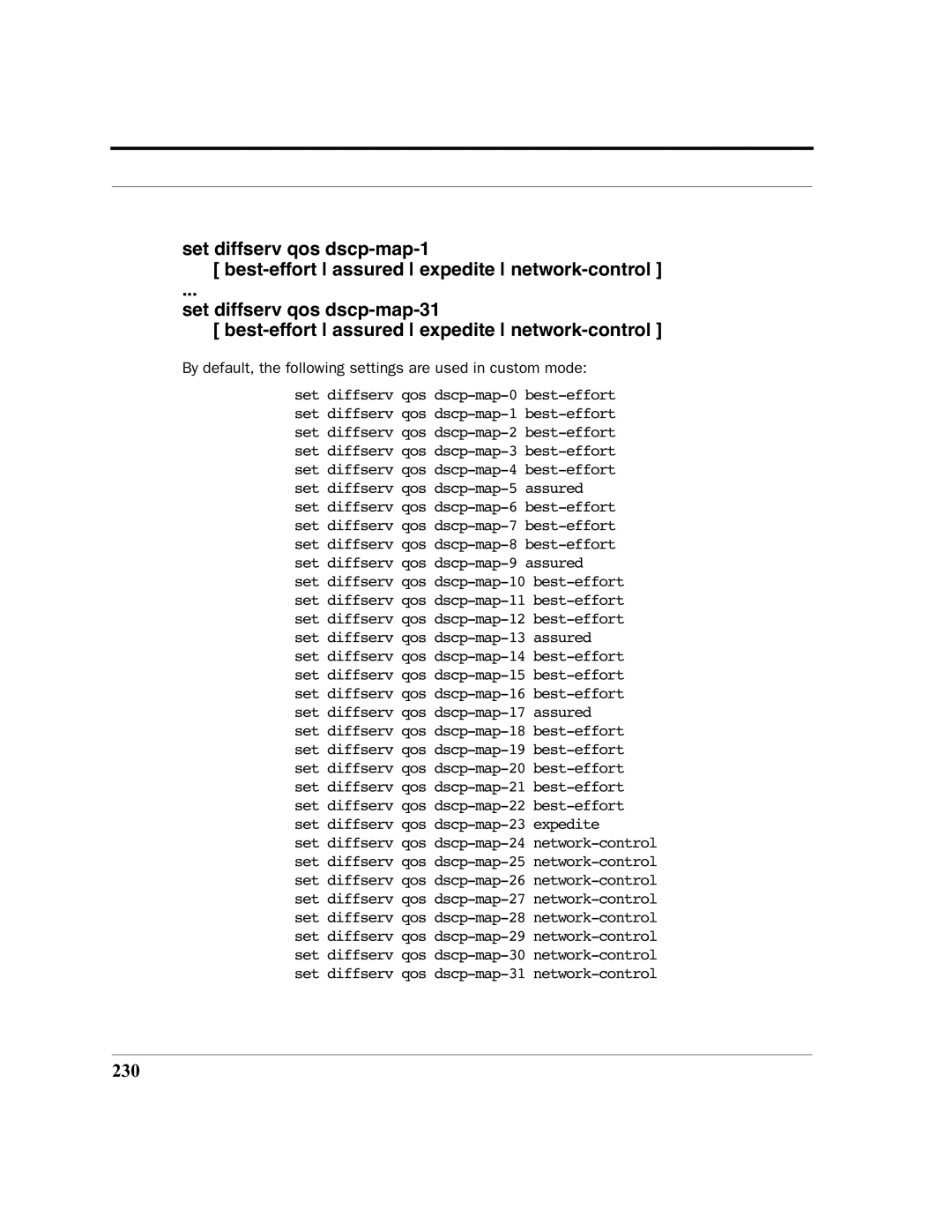 Motorola 7.7.4 manual 230, By default, the following settings are used in custom mode 