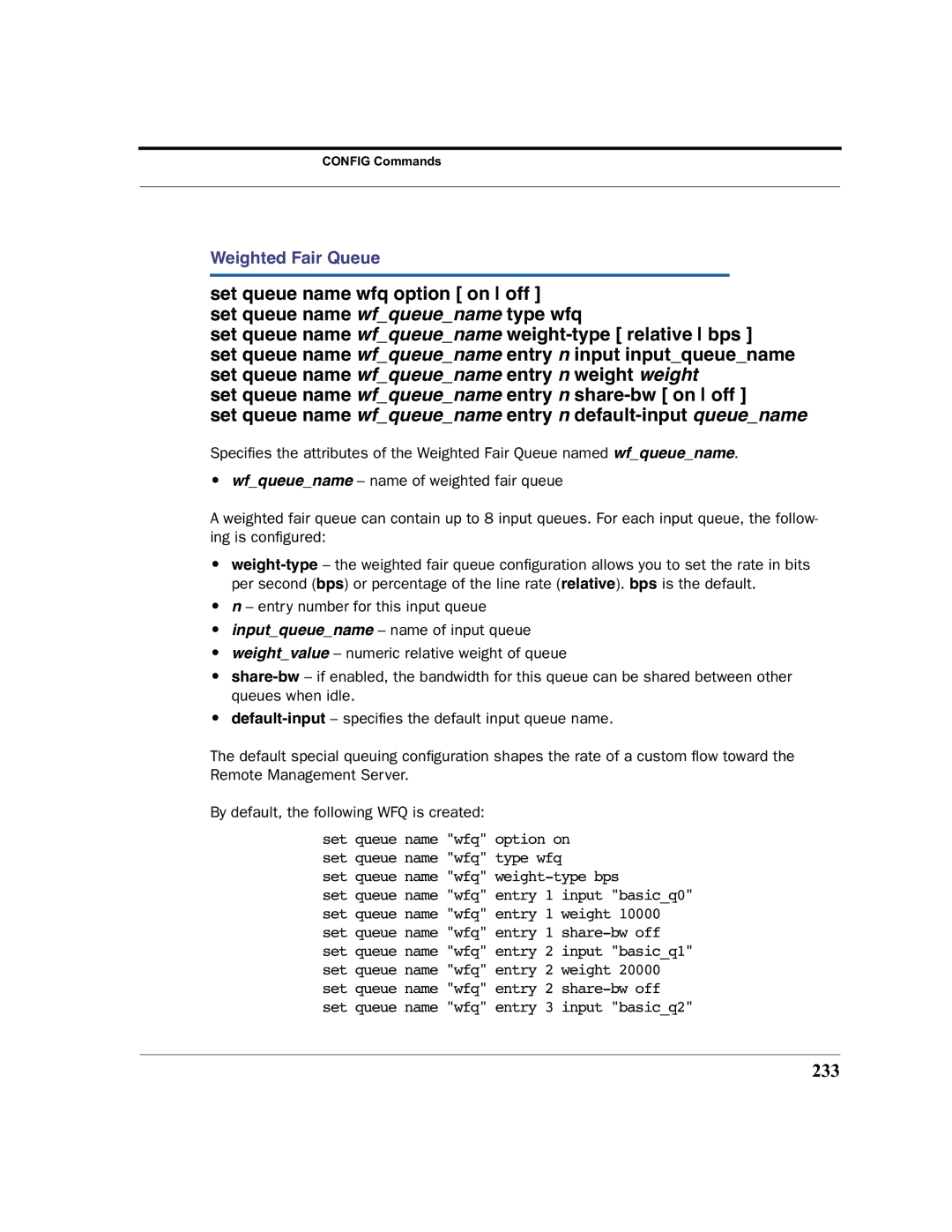 Motorola 7.7.4 manual 233, Set queue name wfq weight-type bps 