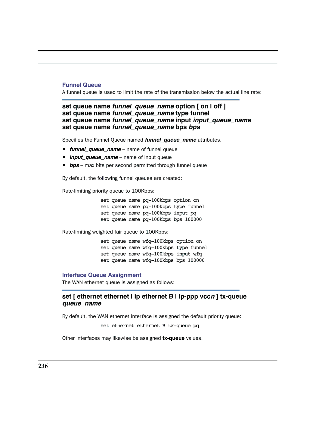 Motorola 7.7.4 manual 236, Rate-limiting weighted fair queue to 100Kbps 