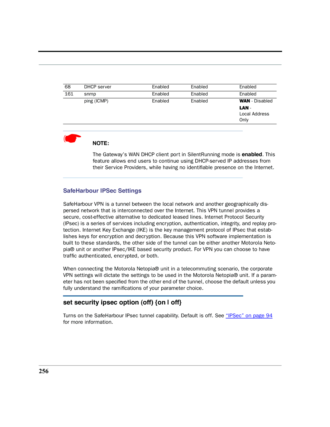 Motorola 7.7.4 manual Set security ipsec option off on off, 256 