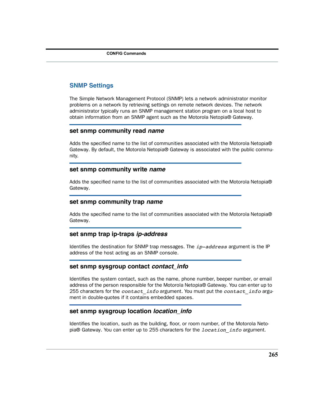 Motorola 7.7.4 manual Snmp Settings 