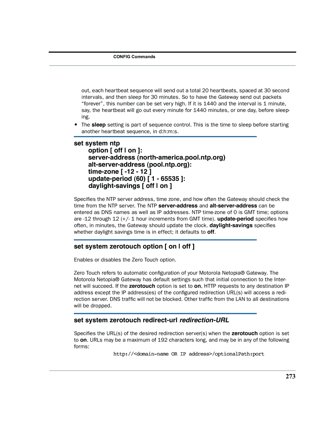 Motorola 7.7.4 manual Set system zerotouch option on off, Set system zerotouch redirect-url redirection-URL, 273 