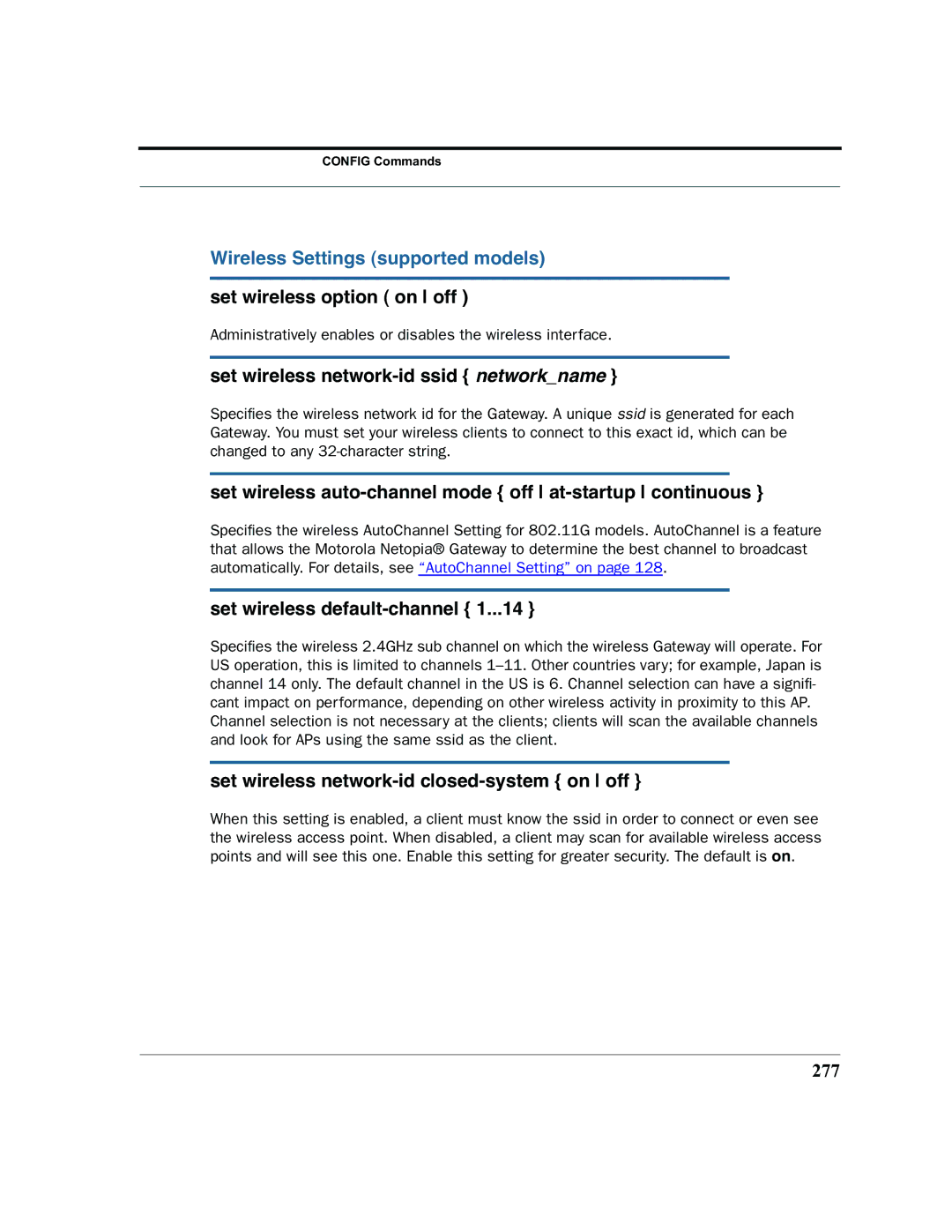 Motorola 7.7.4 manual Wireless Settings supported models 