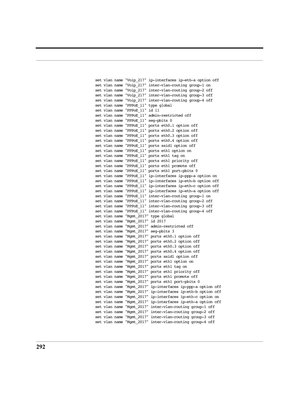 Motorola 7.7.4 manual 292, Set vlan name PPPoE11 id 