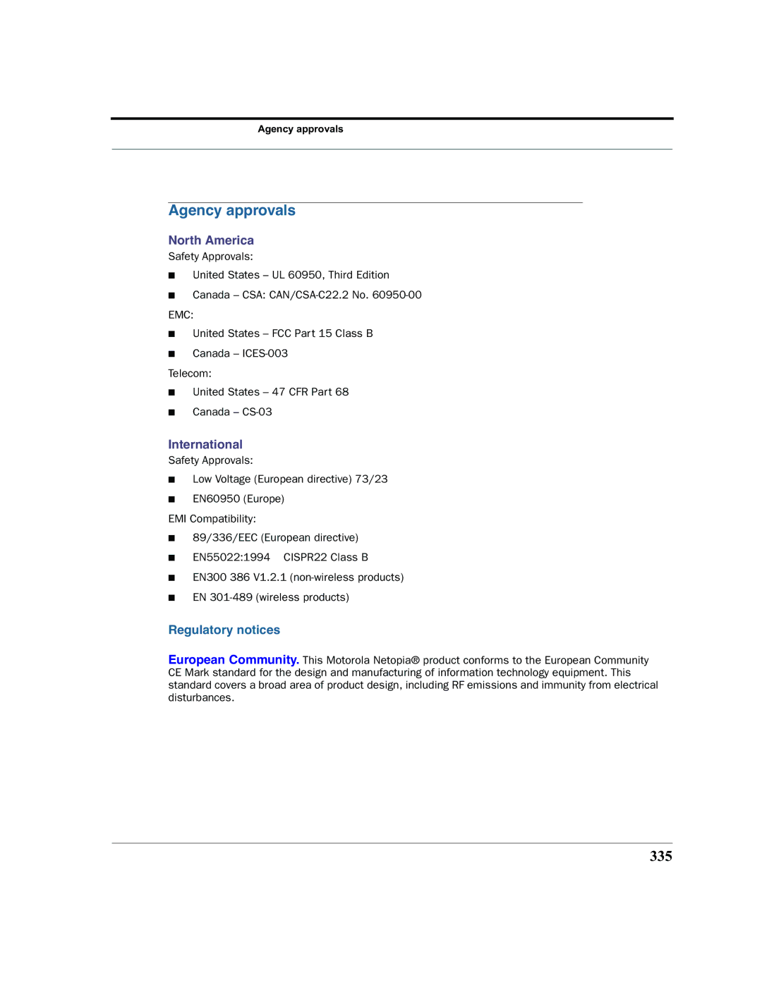 Motorola 7.7.4 manual Agency approvals, 335 