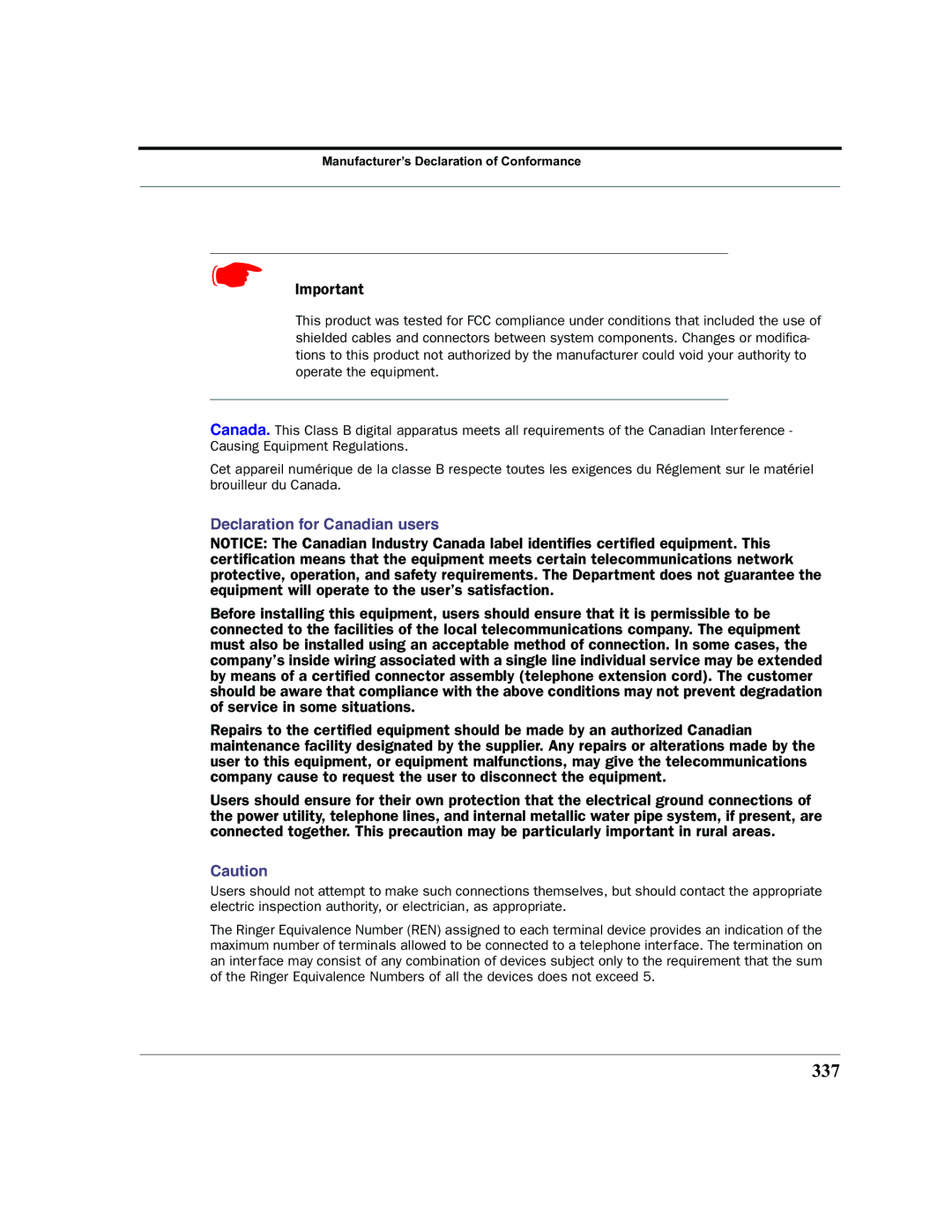 Motorola 7.7.4 manual 337, Declaration for Canadian users 