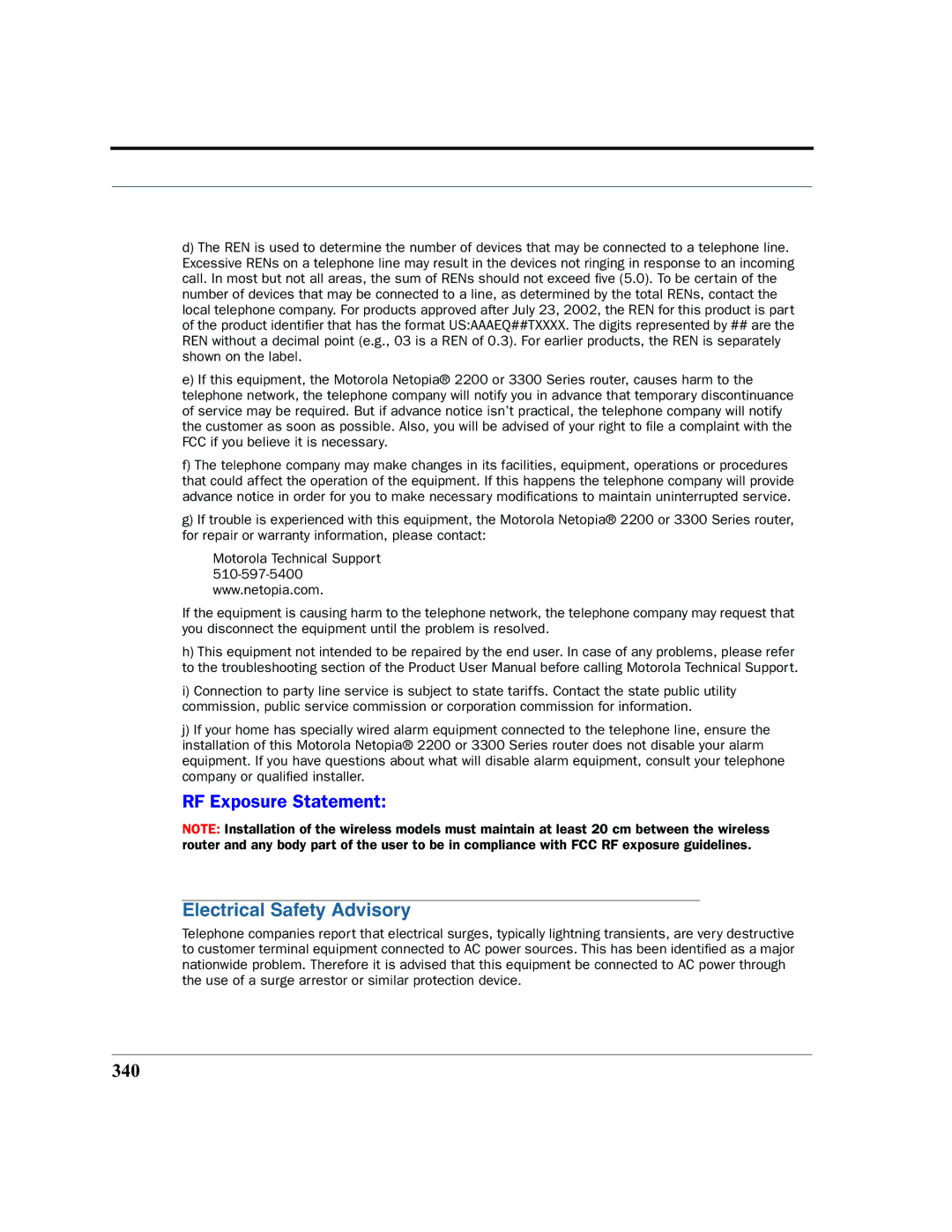 Motorola 7.7.4 manual Electrical Safety Advisory, 340 