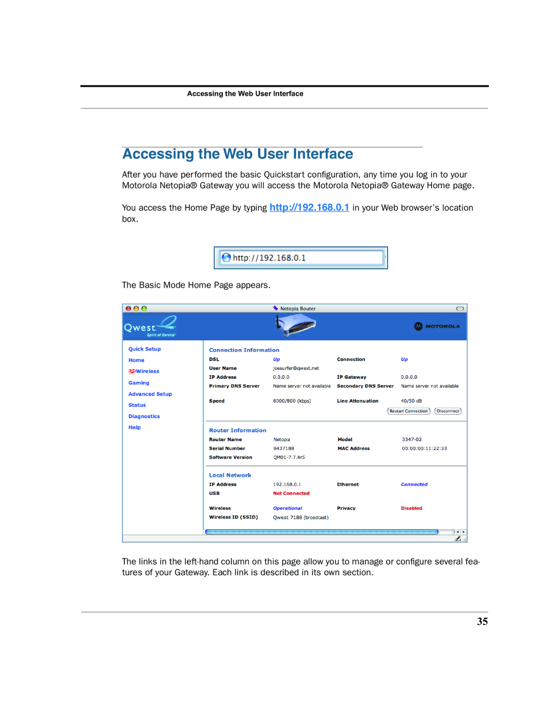 Motorola 7.7.4 manual Accessing the Web User Interface 