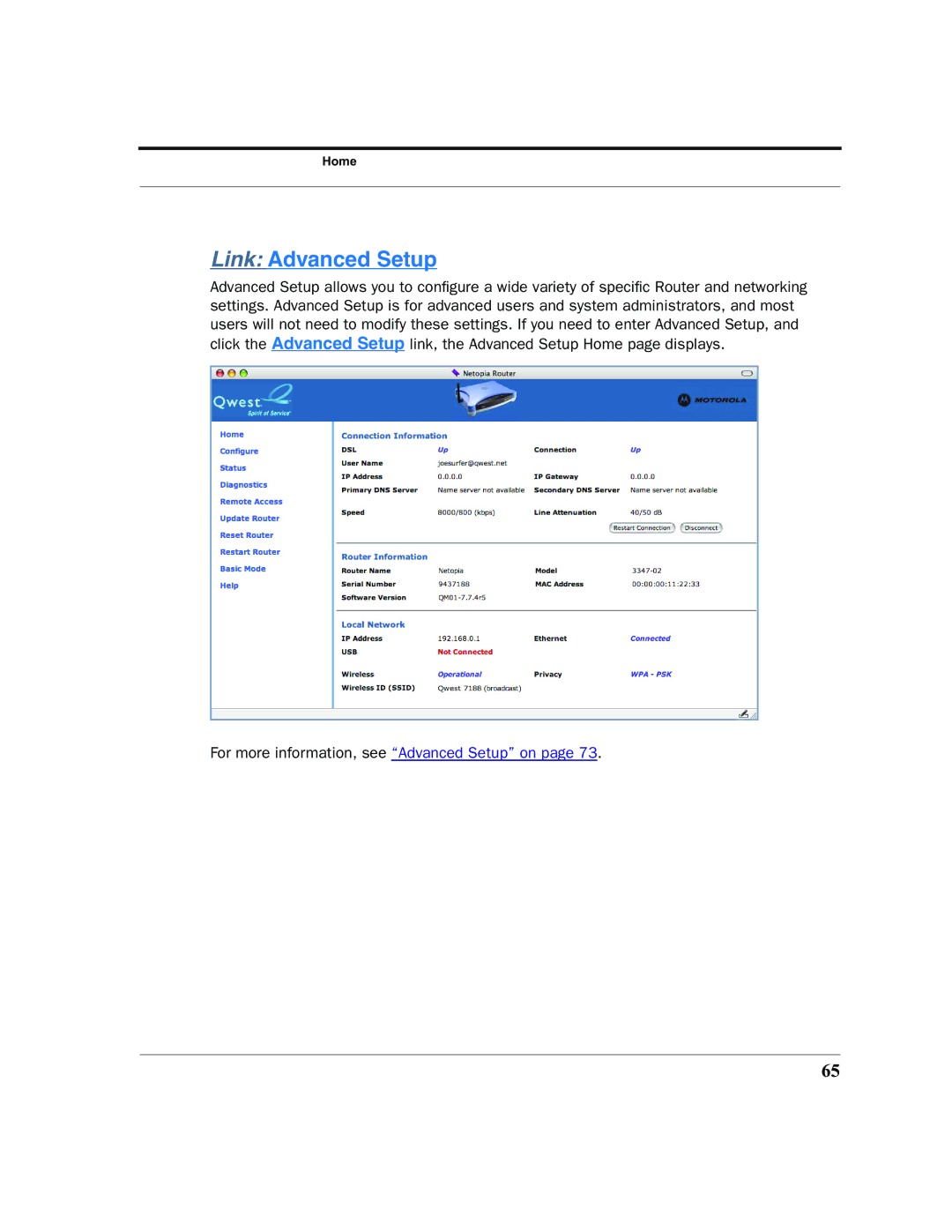 Motorola 7.7.4 manual Link Advanced Setup 