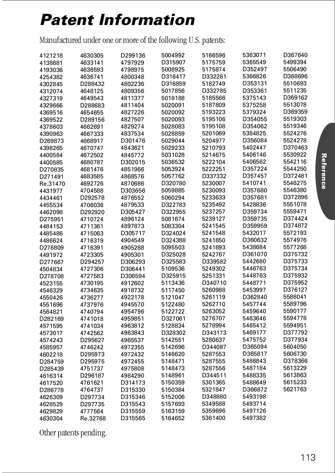 Motorola 7760 specifications Patent Information, 113 