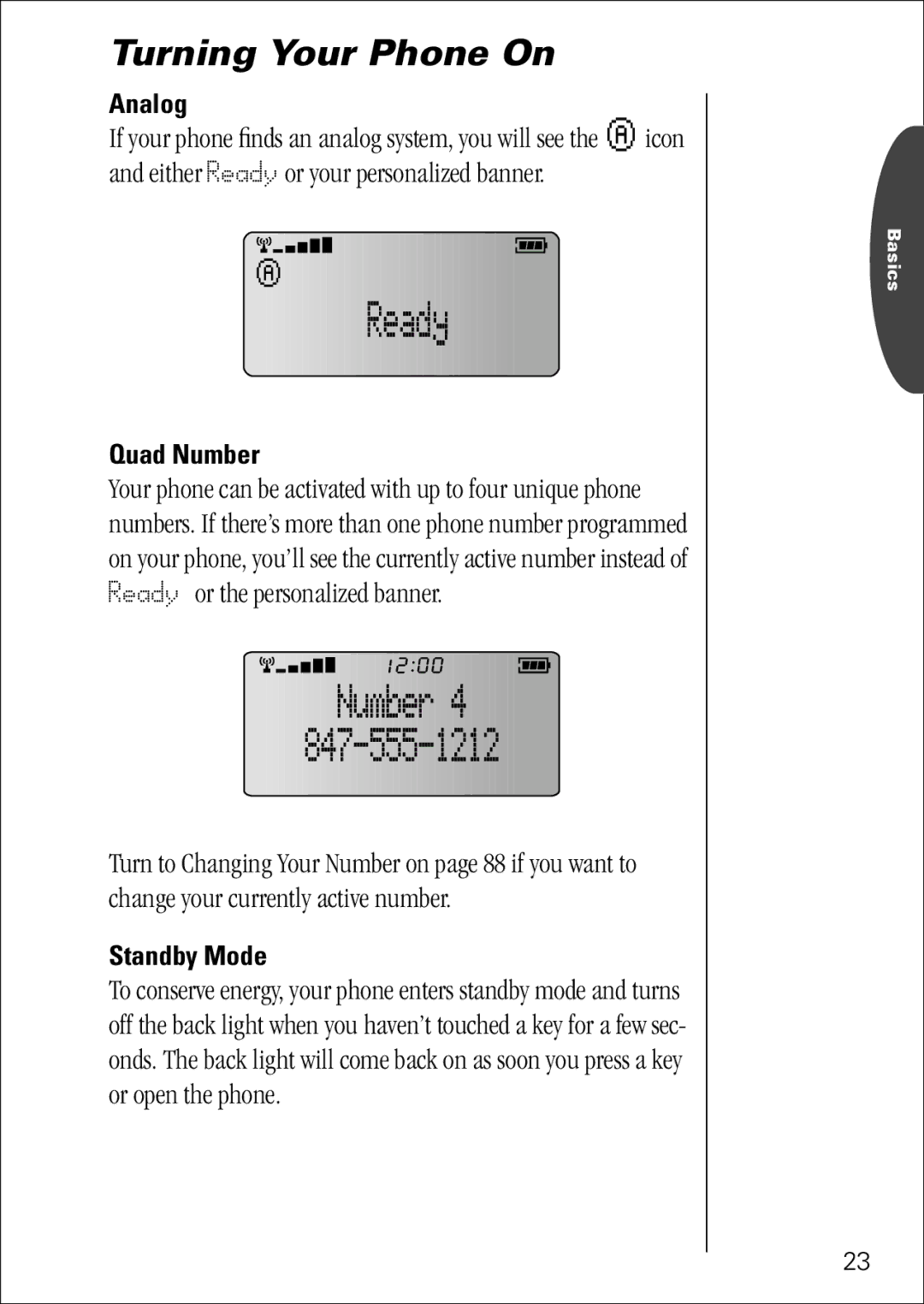 Motorola 7760 specifications Analog, Quad Number, Standby Mode 