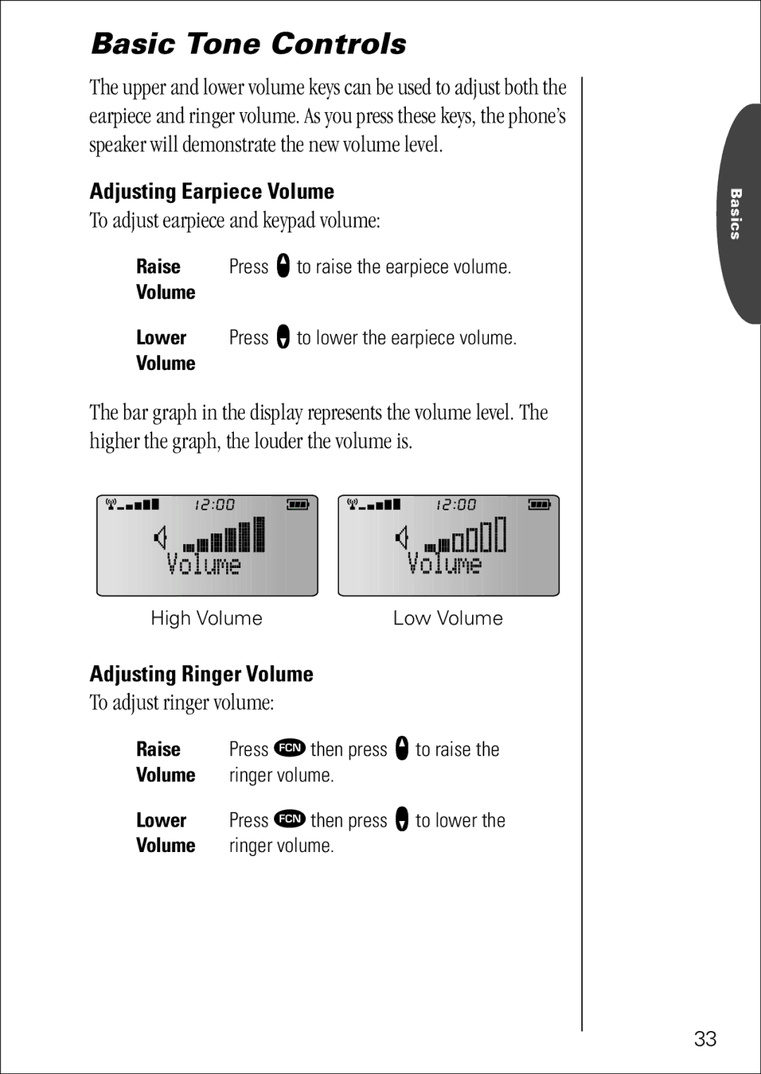 Motorola 7760 specifications To adjust earpiece and keypad volume, To adjust ringer volume, Adjusting Earpiece Volume 