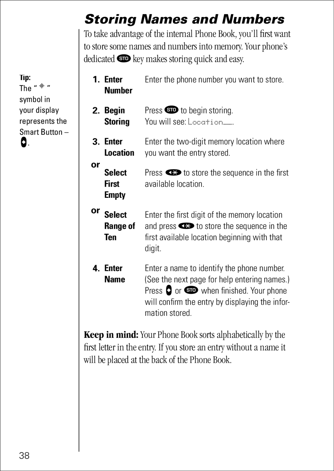 Motorola 7760 specifications Storing Names and Numbers 