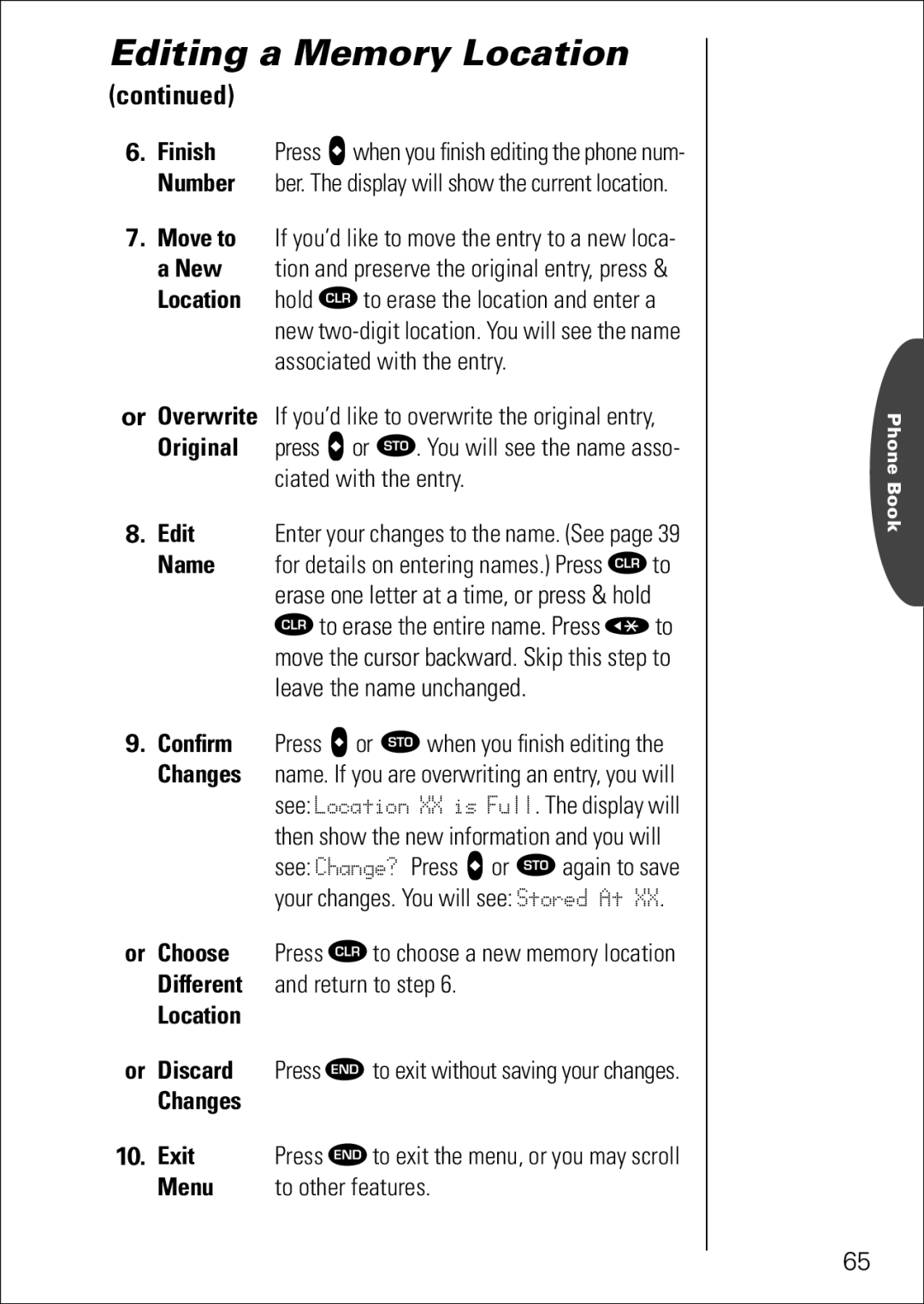 Motorola 7760 Finish, Original, Or Choose, Different Return to step Location Discard, Changes Exit, Menu To other features 