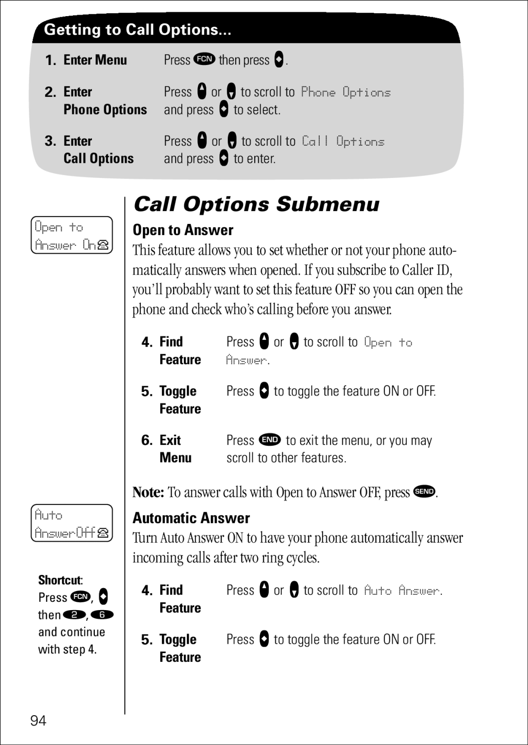 Motorola 7760 specifications Open to Answer, Automatic Answer 