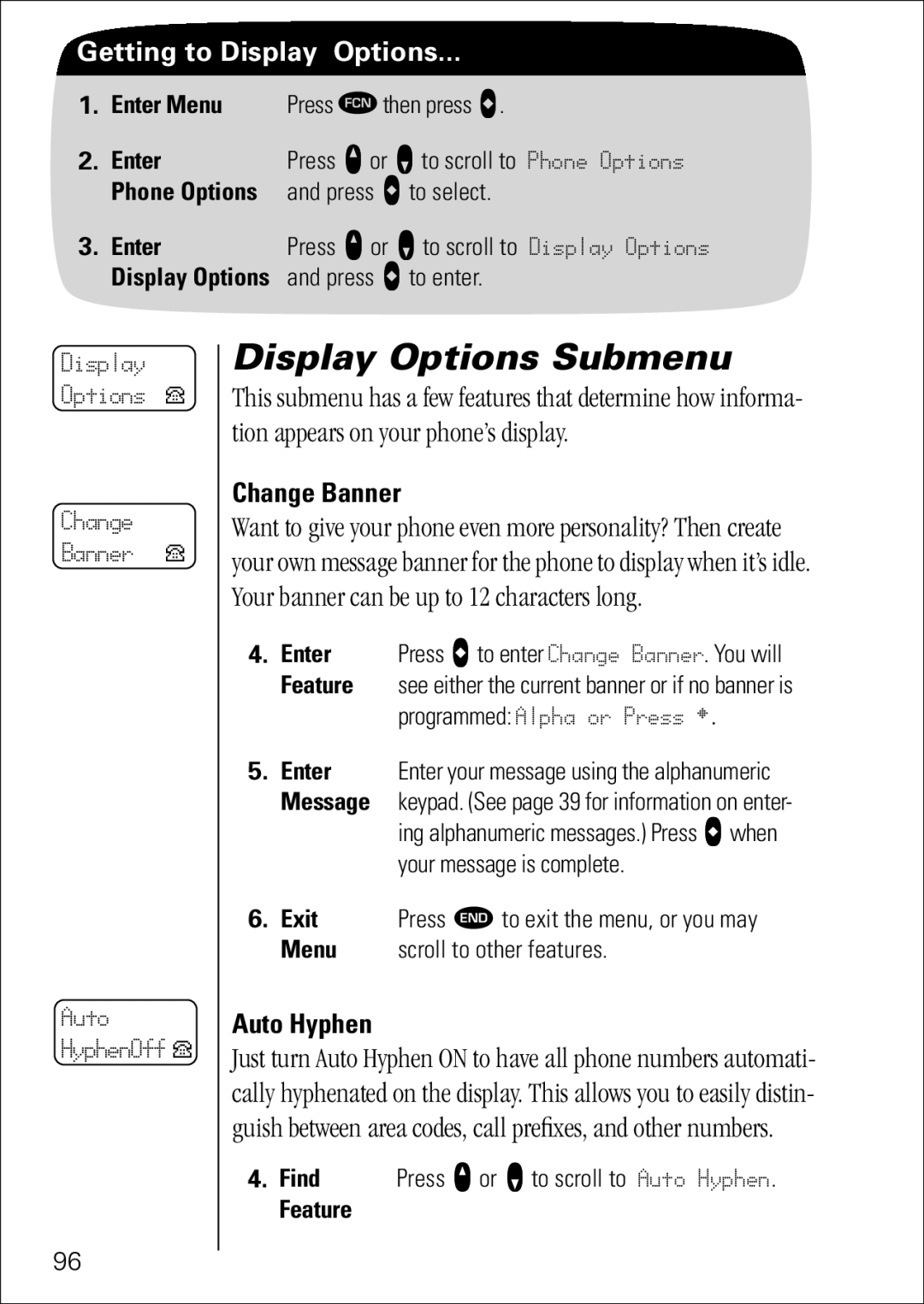 Motorola 7760 specifications Display Options Submenu, Change Banner, Auto Hyphen, Message, Your message is complete 