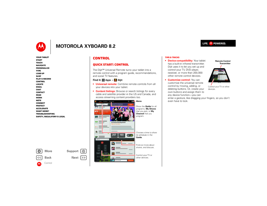 Motorola 8.2 manual Quick start Control, Find it Apps Dijit 