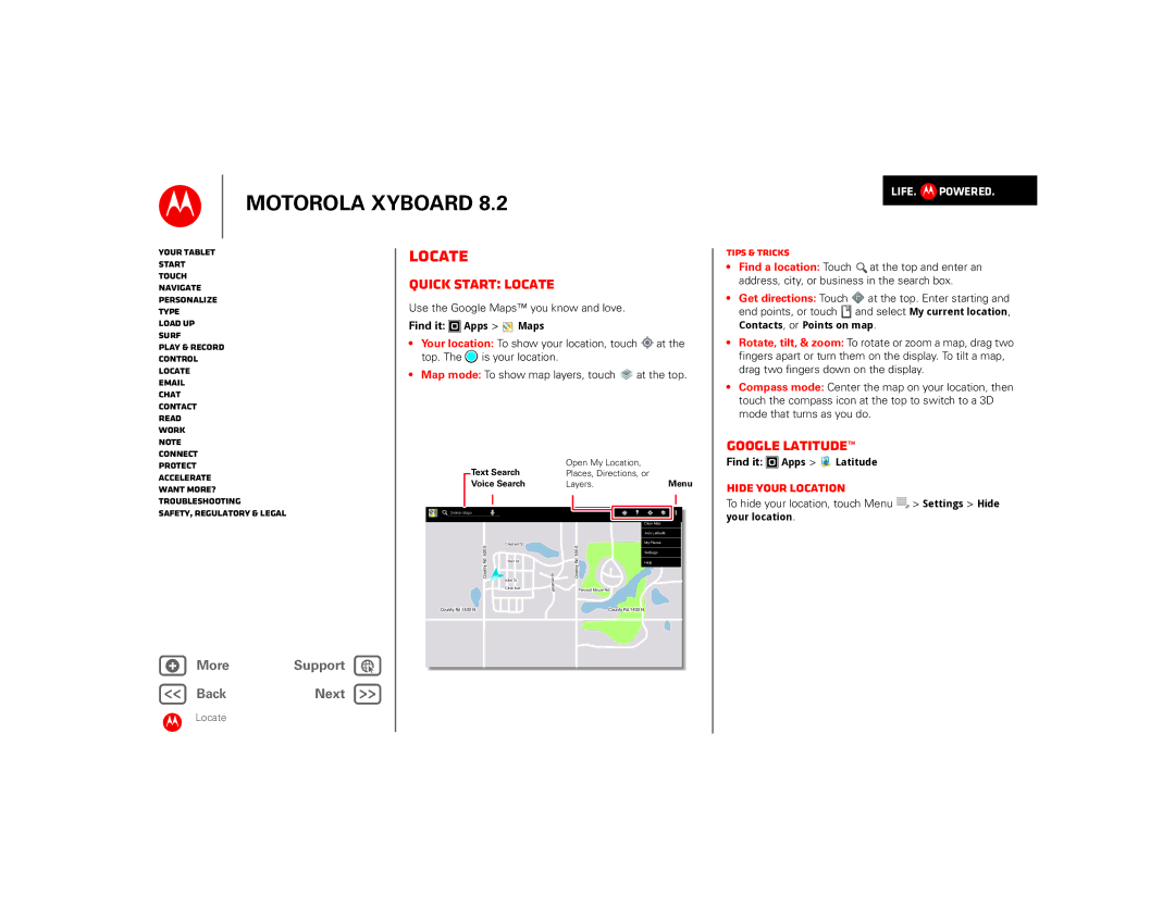 Motorola 8.2 manual Quick start Locate, Google Latitude, Hide your location 