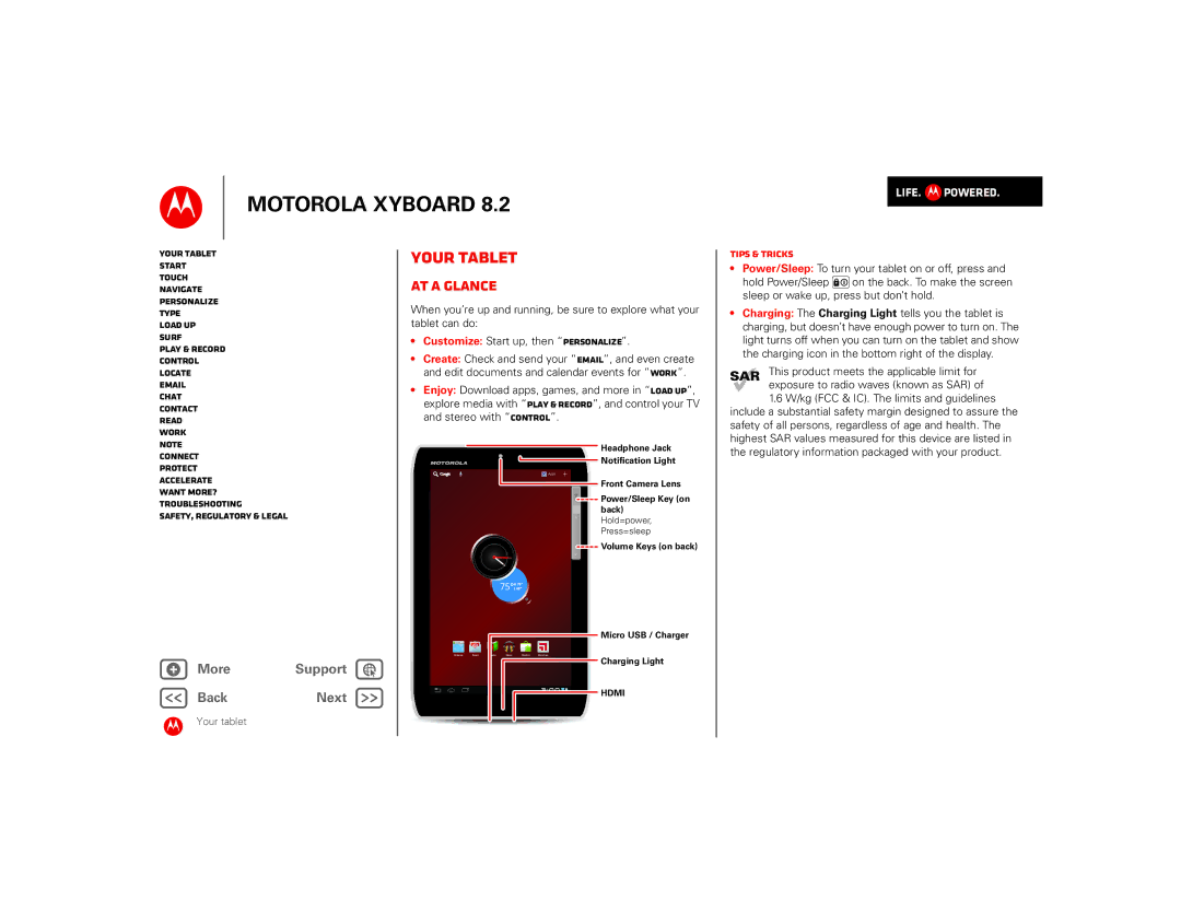 Motorola 8.2 manual Your tablet, At a glance 