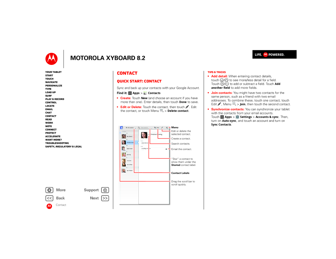 Motorola 8.2 manual Quick start Contact, Sync and back up your contacts with your Google Account, Find it Apps Contacts 