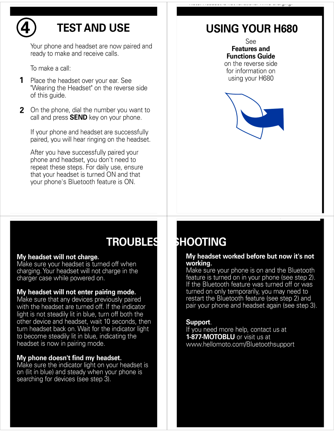 Motorola 89182N quick start Test and USE, Using Your H680 