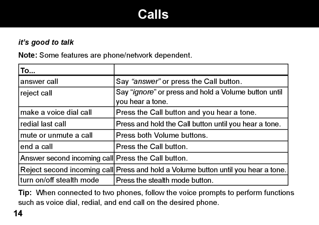 Motorola 89419n manual Calls, It’s good to talk 