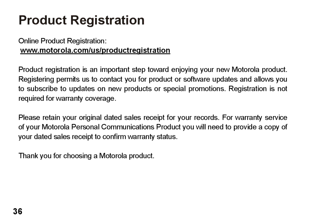 Motorola 89419n manual Product Registration 