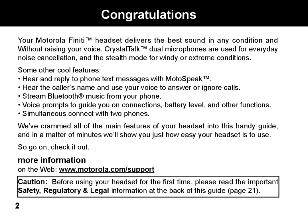 Motorola 89419n manual Congratulations, More information 