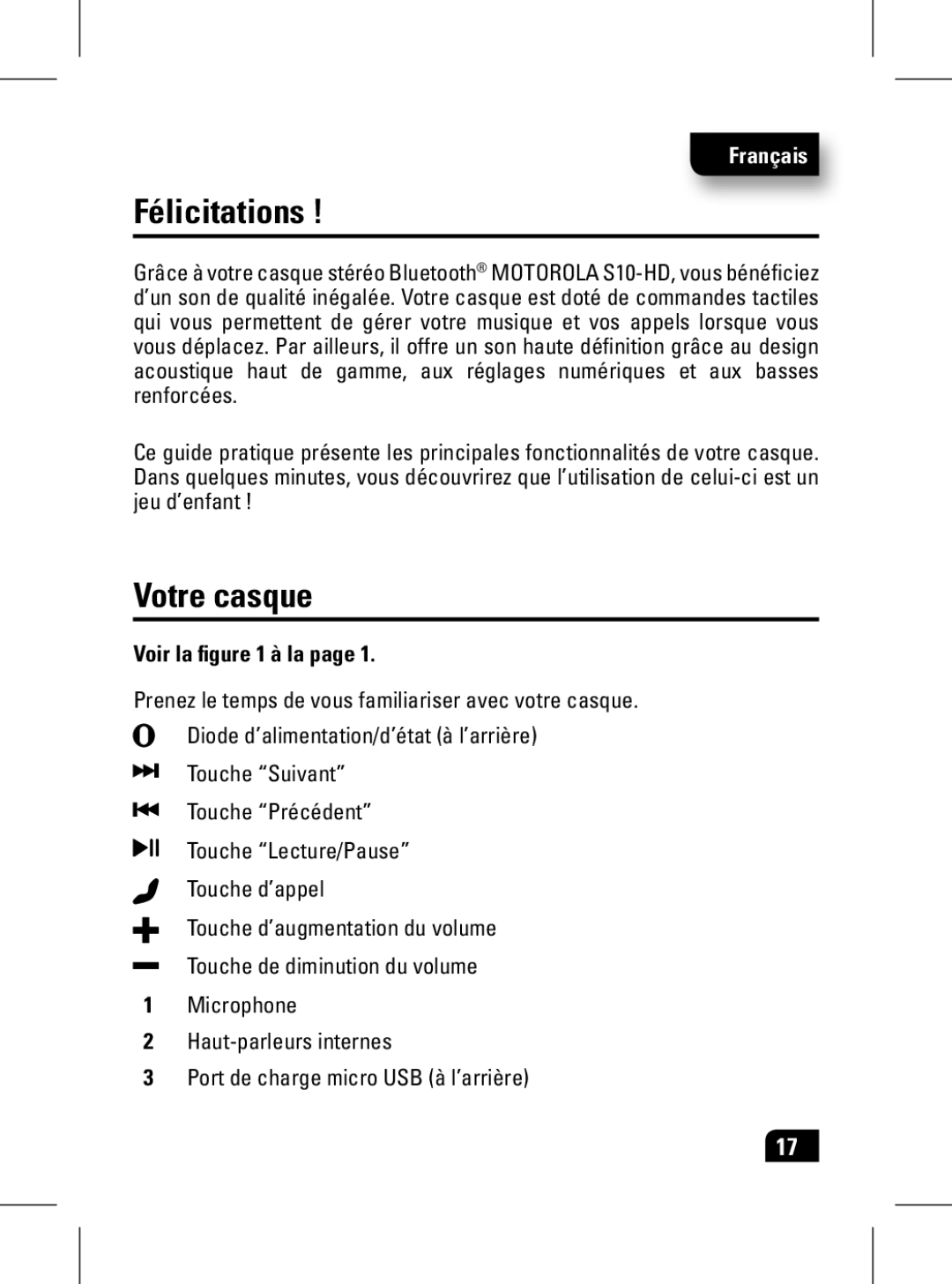 Motorola 89439N manual Félicitations, Votre casque, Voir la à la 