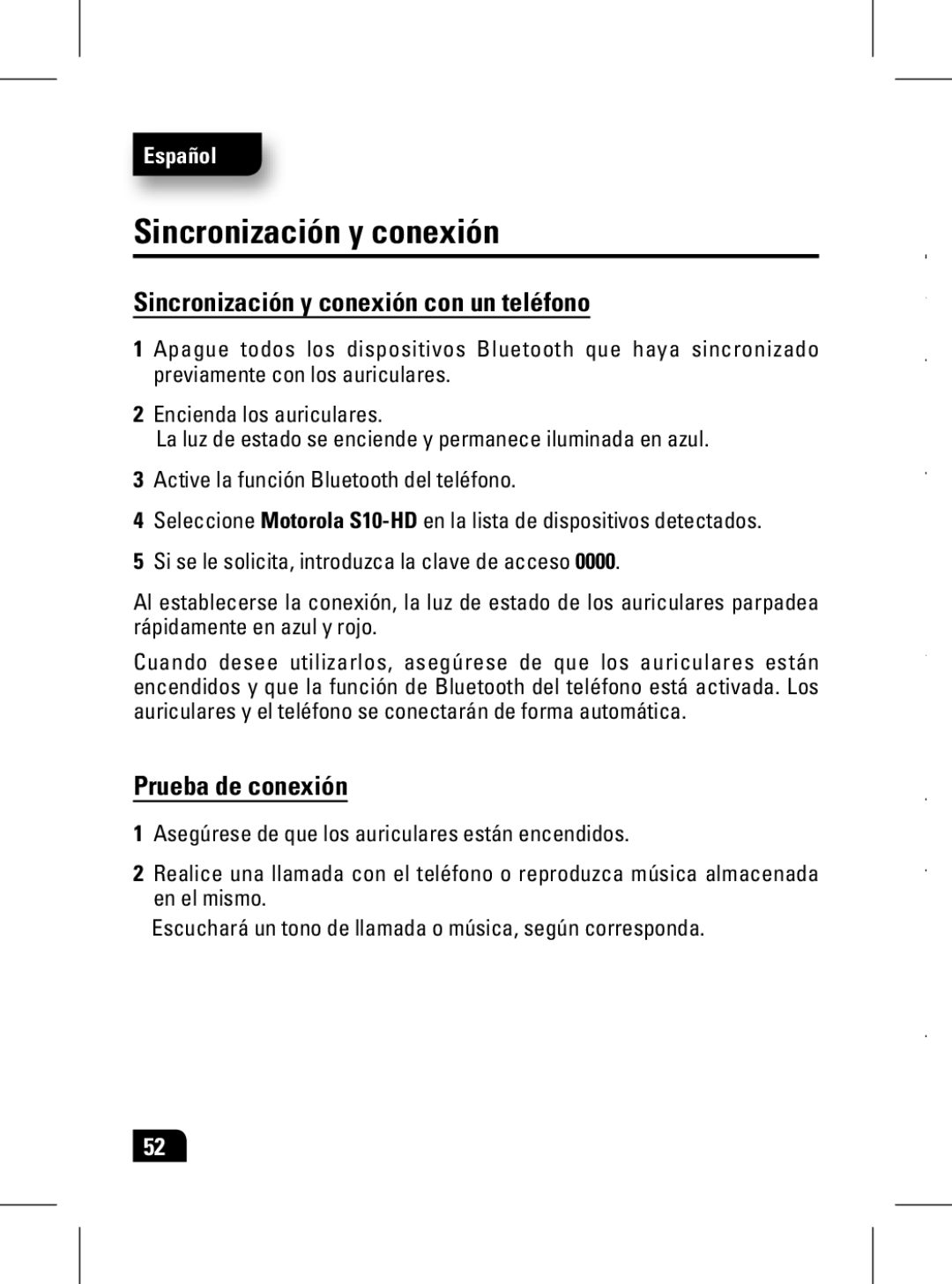 Motorola 89439N manual Sincronización y conexión con un teléfono, Prueba de conexión 