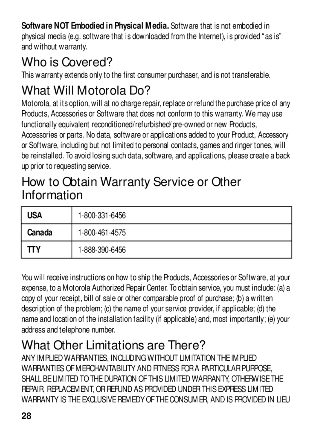 Motorola 89484N manual Who is Covered?, What Will Motorola Do?, How to Obtain Warranty Service or Other Information, Canada 