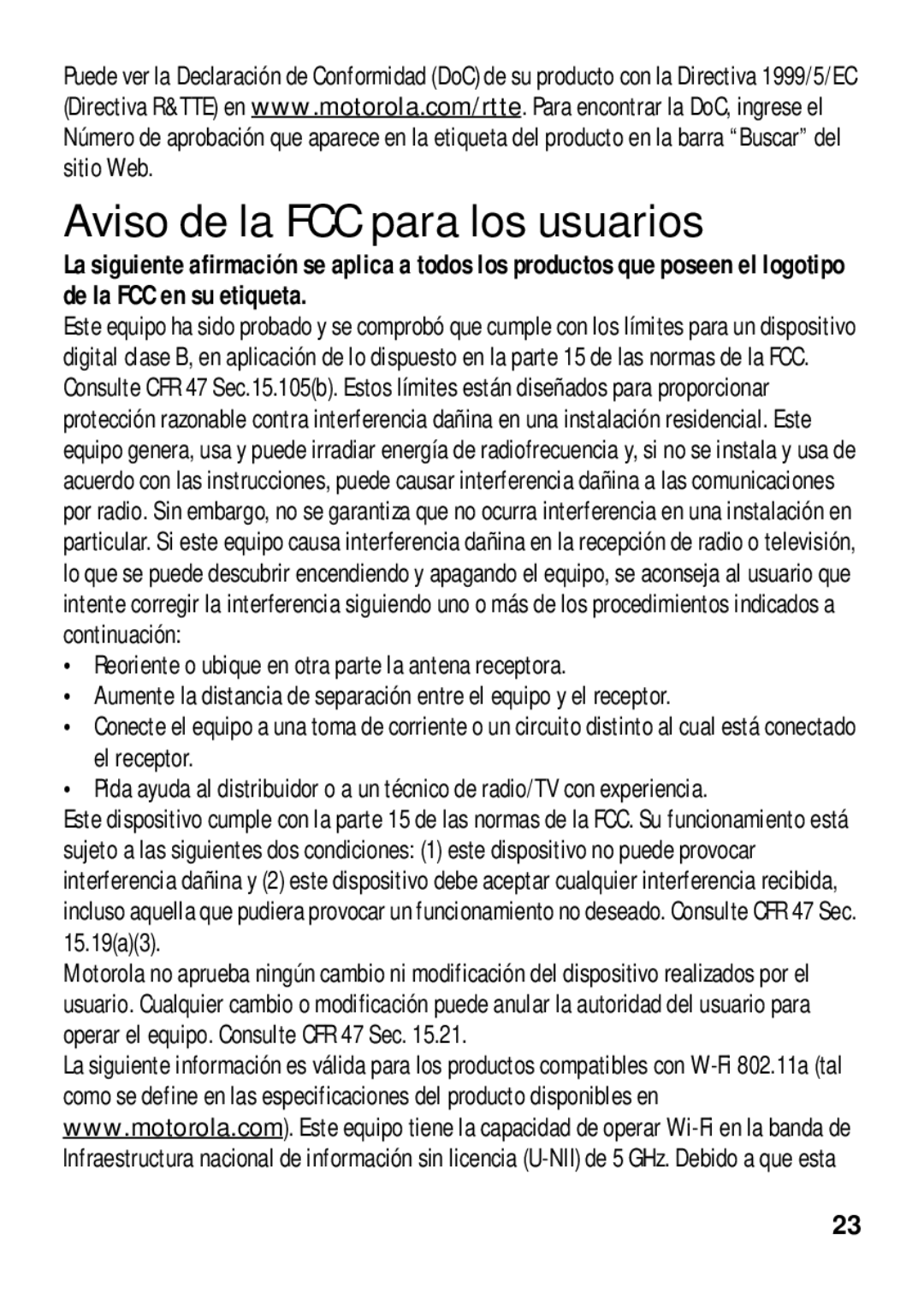 Motorola 89484N manual Aviso de la FCC para los usuarios, Reoriente o ubique en otra parte la antena receptora 