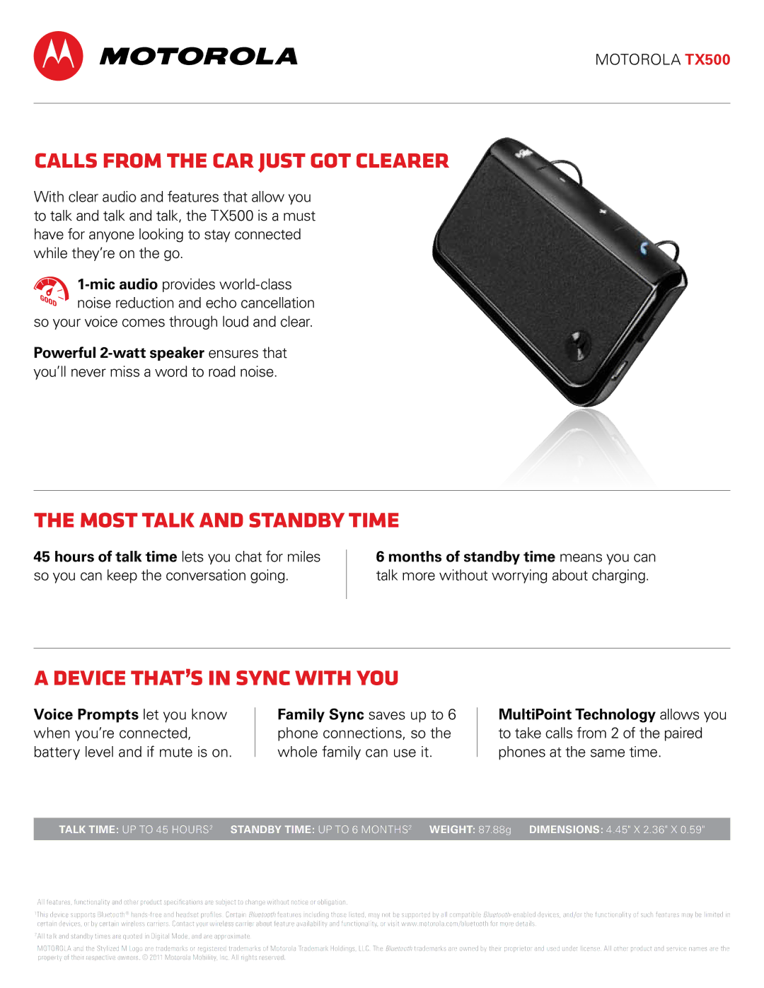 Motorola 89494N manual Calls from the car just got clearer, Most talk and standby time, Device that’s in sync with you 