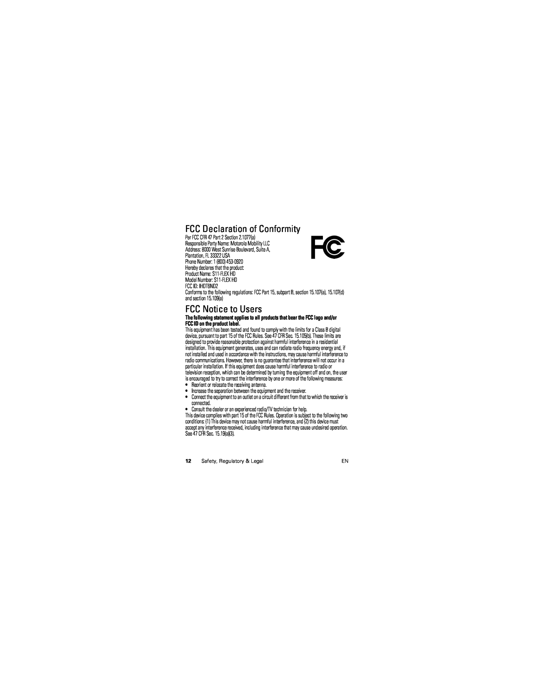 Motorola 89585N manual FCC Declaration of Conformity, FCC Notice to Users, Reorient or relocate the receiving antenna 