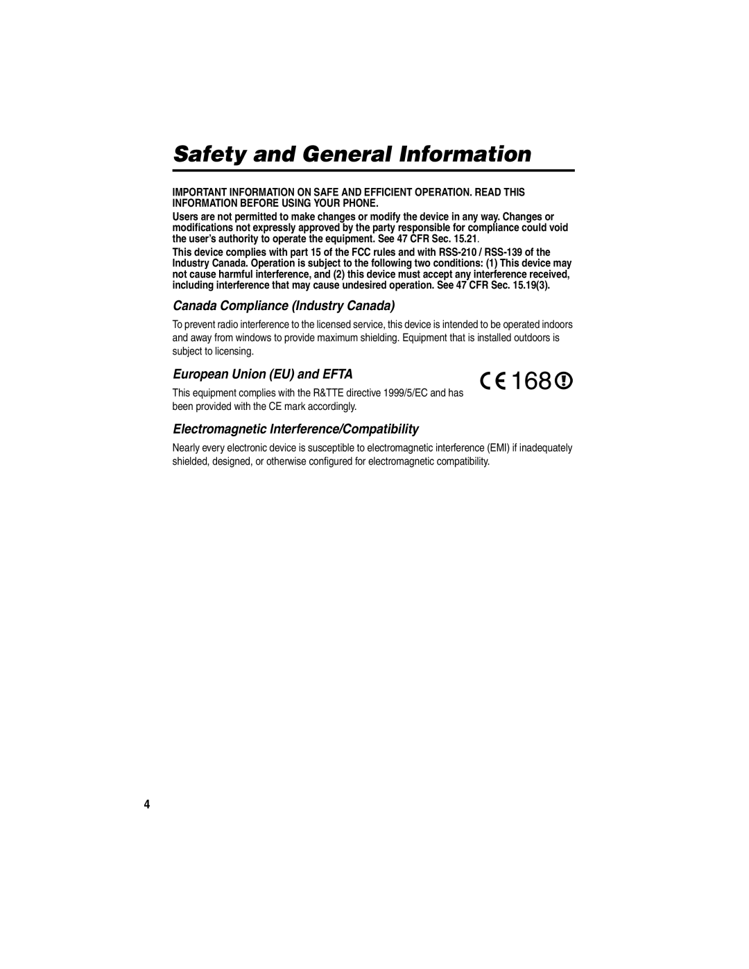 Motorola 89589N manual Safety and General Information, Canada Compliance Industry Canada, European Union EU and Efta 