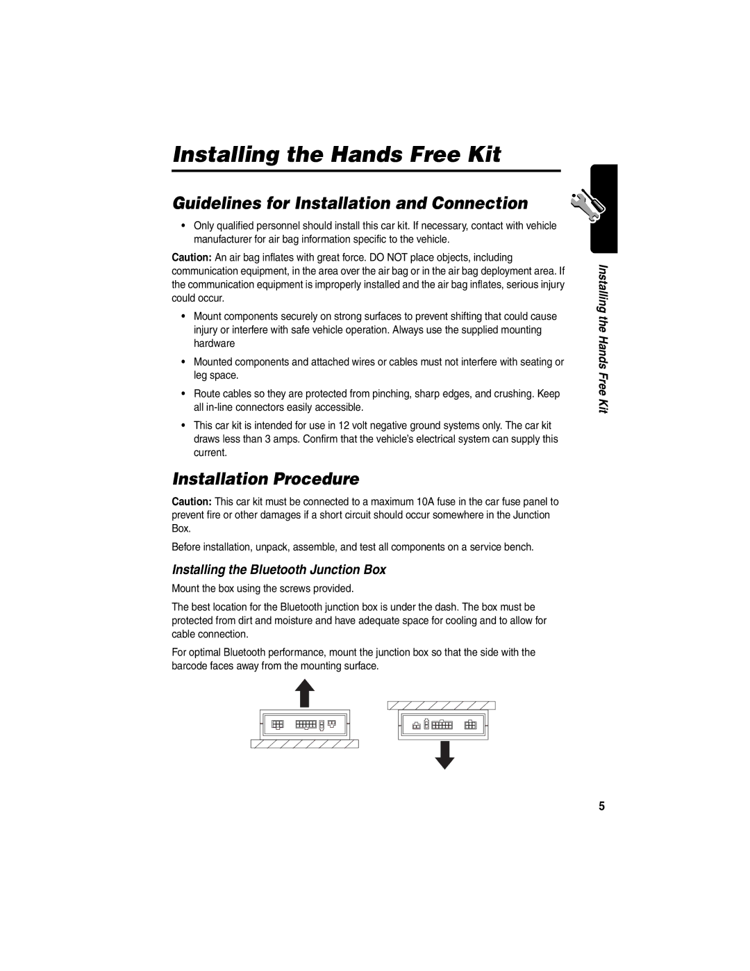 Motorola 89589N manual Installing the Hands Free Kit, Guidelines for Installation and Connection, Installation Procedure 