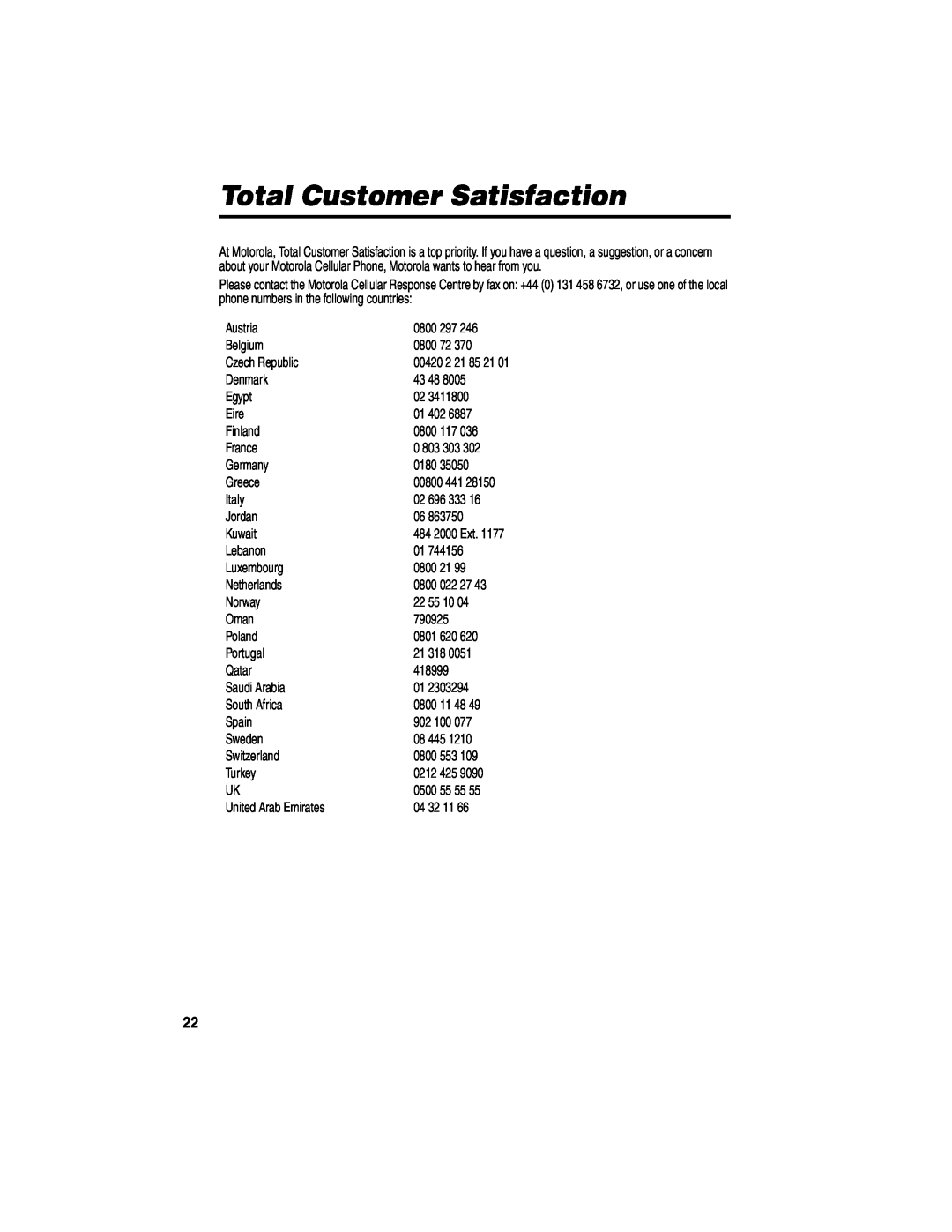 Motorola 89589N manual Total Customer Satisfaction 
