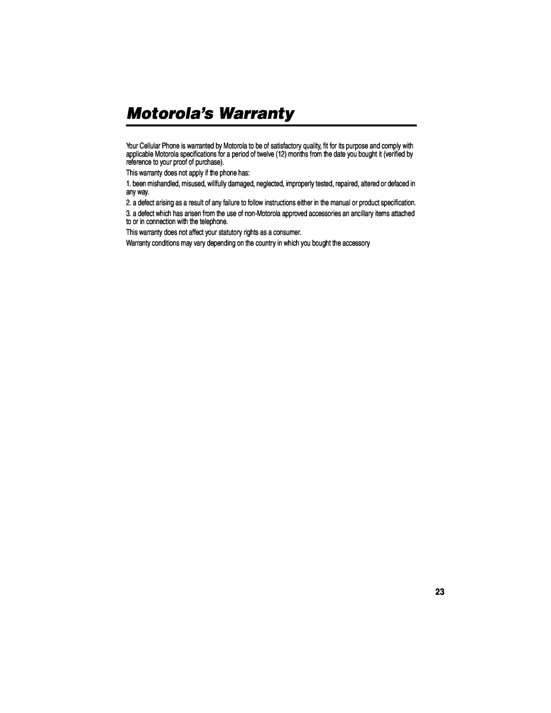 Motorola 89589N manual Motorola’s Warranty 