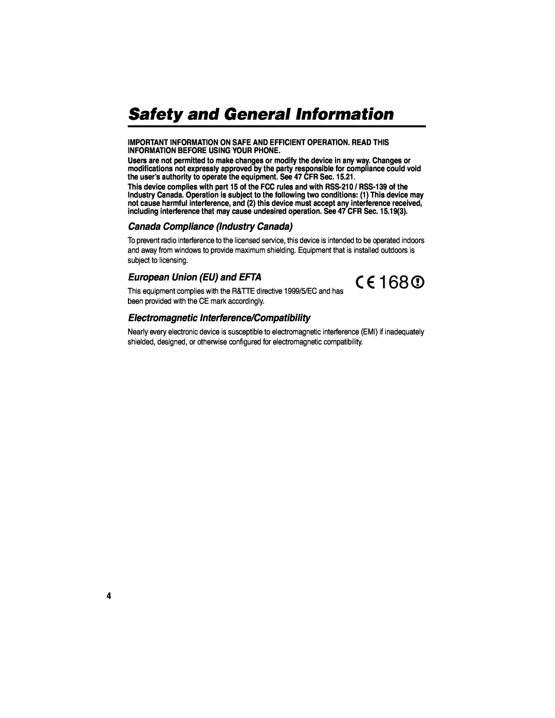 Motorola 89589N manual Safety and General Information, Canada Compliance Industry Canada, European Union EU and EFTA 