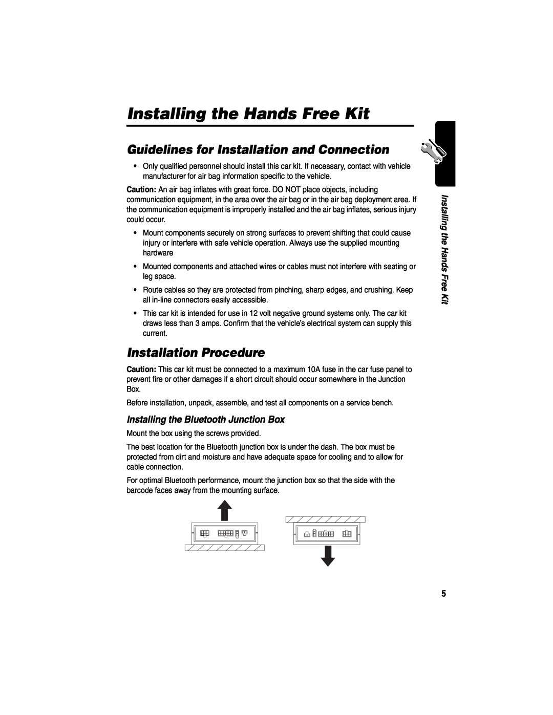 Motorola 89589N manual Installing the Hands Free Kit, Guidelines for Installation and Connection, Installation Procedure 