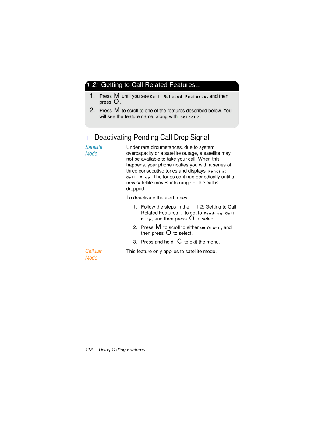 Motorola 9500 manual + Deactivating Pending Call Drop Signal, Follow the steps in the 1-2 Getting to Call 