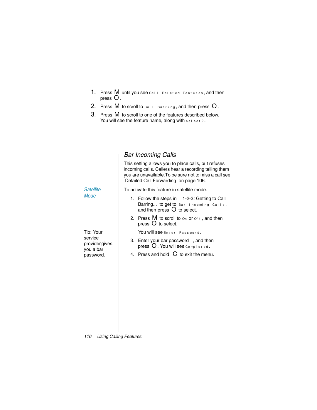 Motorola 9500 manual Bar Incoming Calls 